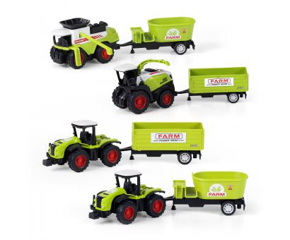Kombajn/traktor kovový s vlečkou 4 dr.