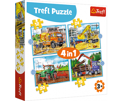 Puzzle 4v1 Veľké stavebné stroje