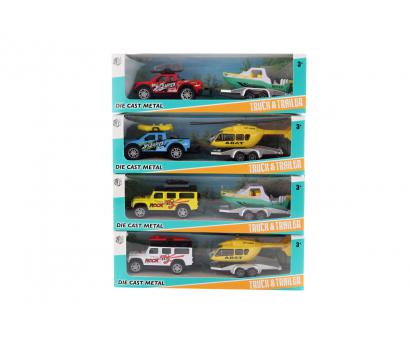 Jeep s člnom 4 druhy, kov 24x6cm     